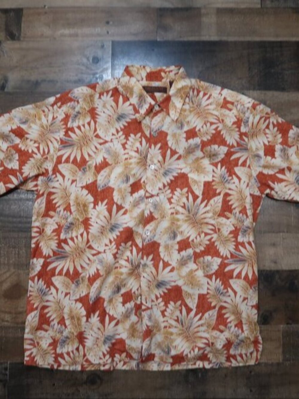 Tori Richard Made in Hawaii Mens Large Orange Floral Hawaiian Shirt Cotton